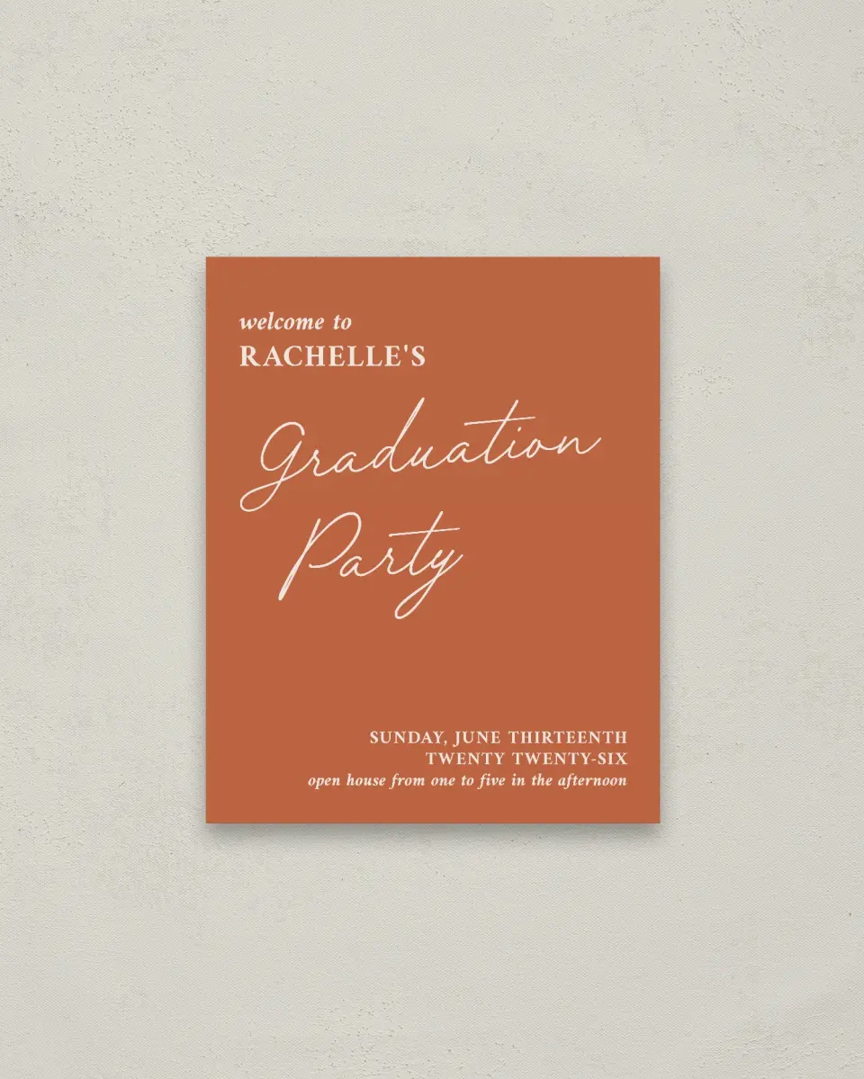 This is a 16" x 20" Welcome Grad Sign called Wholesome Grad printed in full color