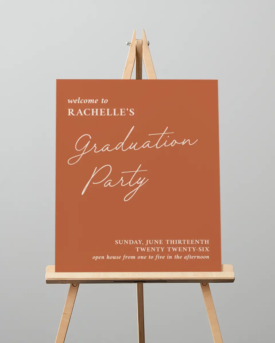 This is a 16" x 20" Welcome Grad Sign called Wholesome Grad printed in full color with Silver foil