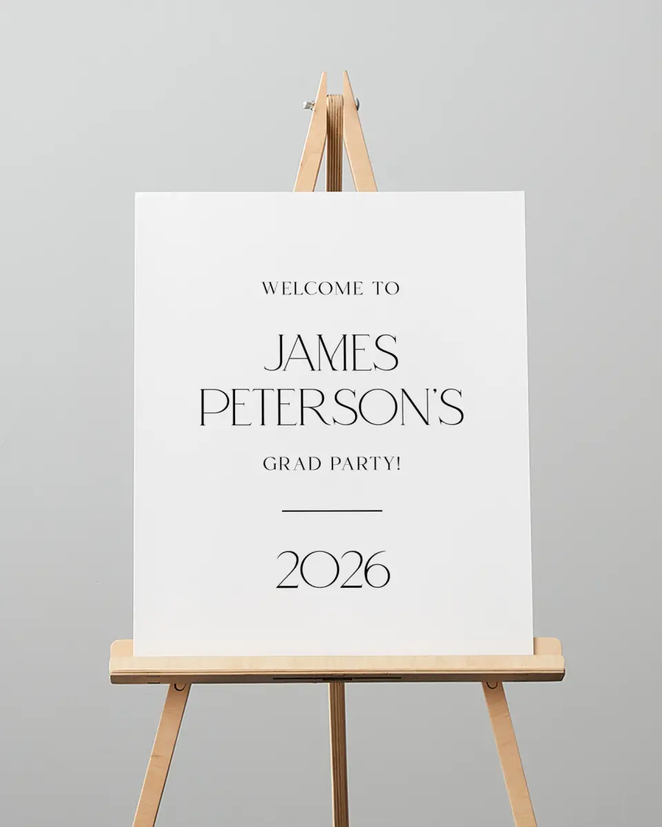 This is a 16" x 20" Welcome Grad Sign called Most Classic printed in full color with Silver foil