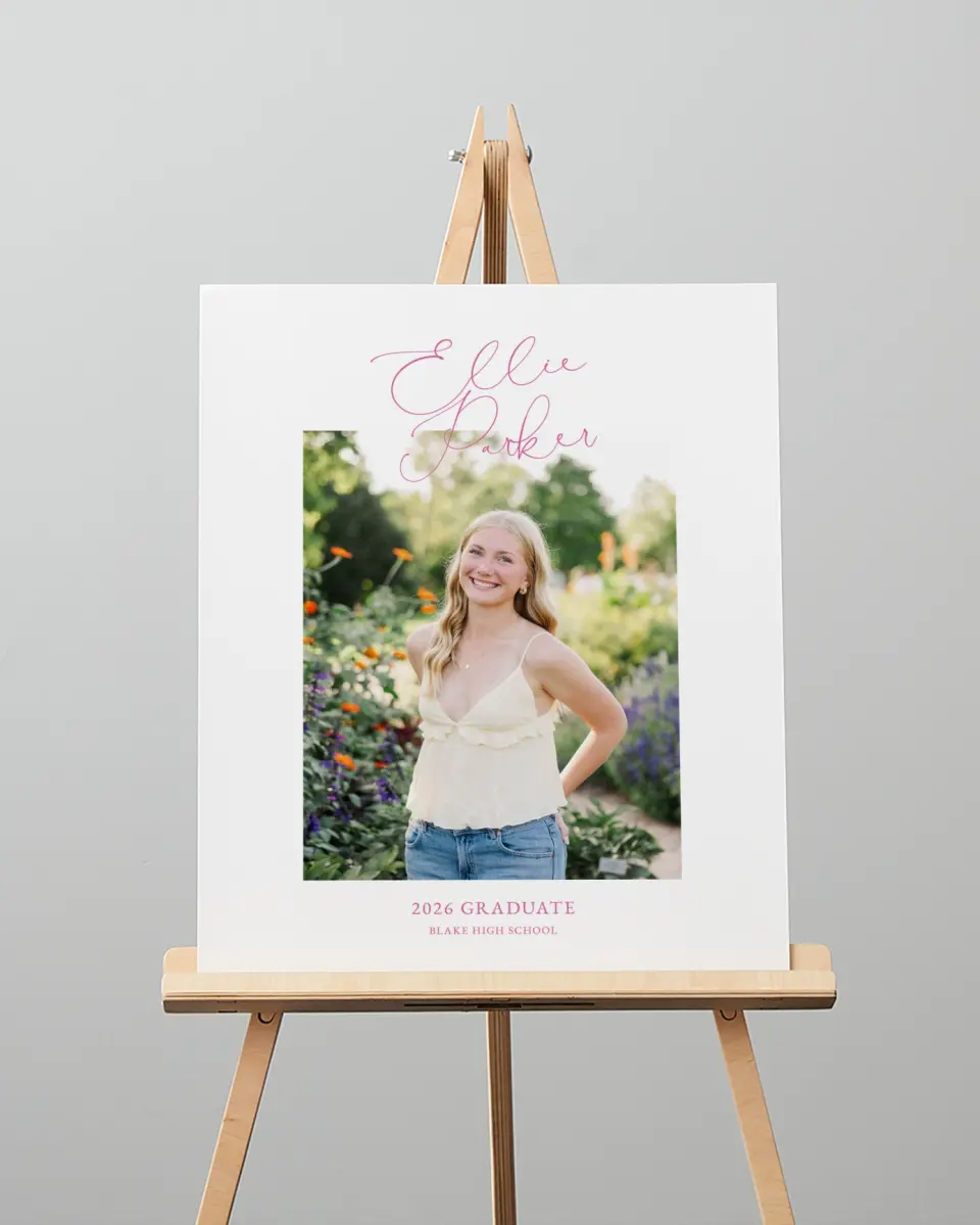 This is a 16" x 20" Welcome Grad Sign called Script Grad printed in full color
