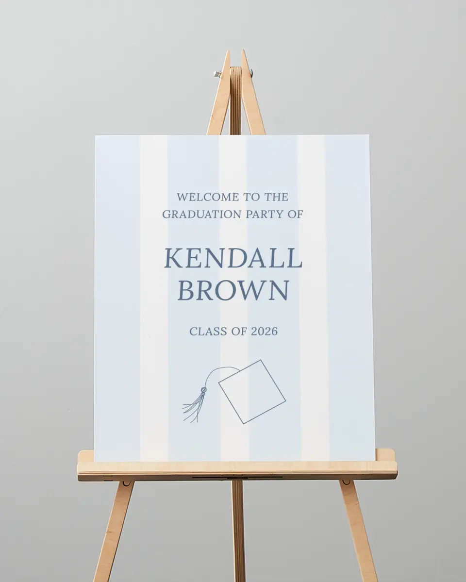 This is a 16" x 20" Welcome Grad Sign called Graduation Art printed in full color with Silver foil