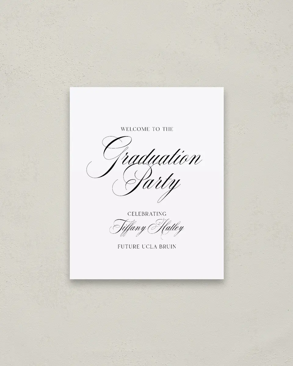 This is a 16" x 20" Welcome Grad Sign called Graduate Script printed in full color