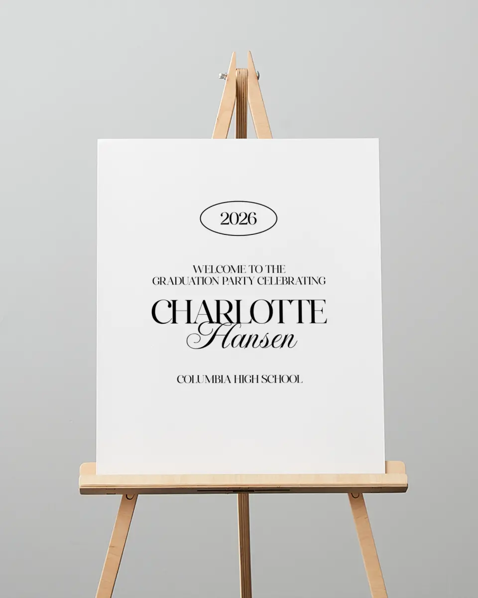This is a 16" x 20" Welcome Grad Sign called Retro Grad printed in full color