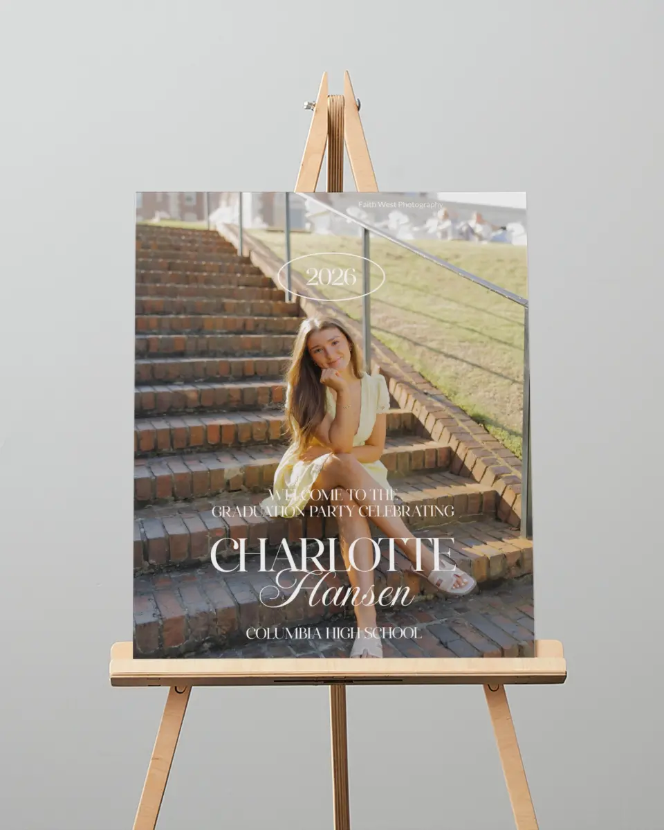 This is a 16" x 20" Welcome Grad Sign called Retro Grad printed in full color