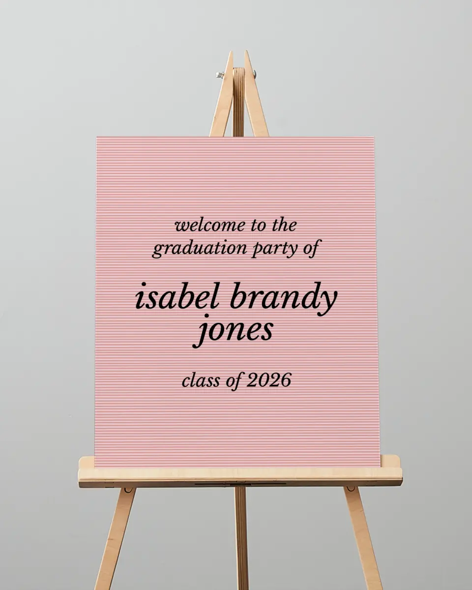 This is a 16" x 20" Welcome Grad Sign called Snapshot Graduate printed in full color with Silver foil