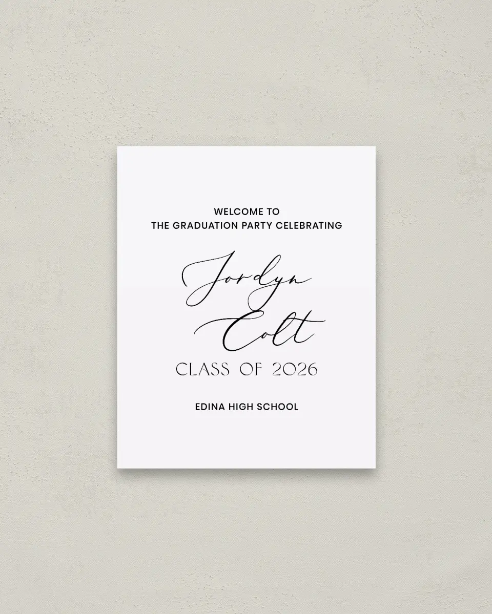 This is a 16" x 20" Welcome Grad Sign called Refined Moment printed in full color