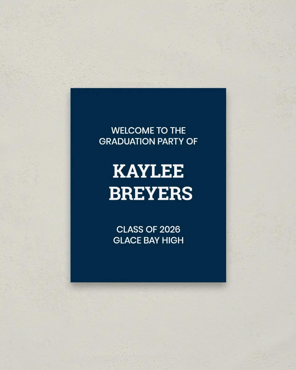 This is a 16" x 20" Welcome Grad Sign called Sports Graduate printed in full color