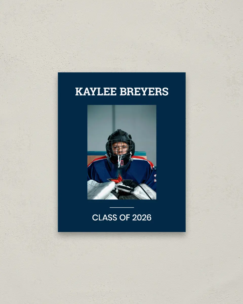 This is a 16" x 20" Welcome Grad Sign called Sports Graduate printed in full color