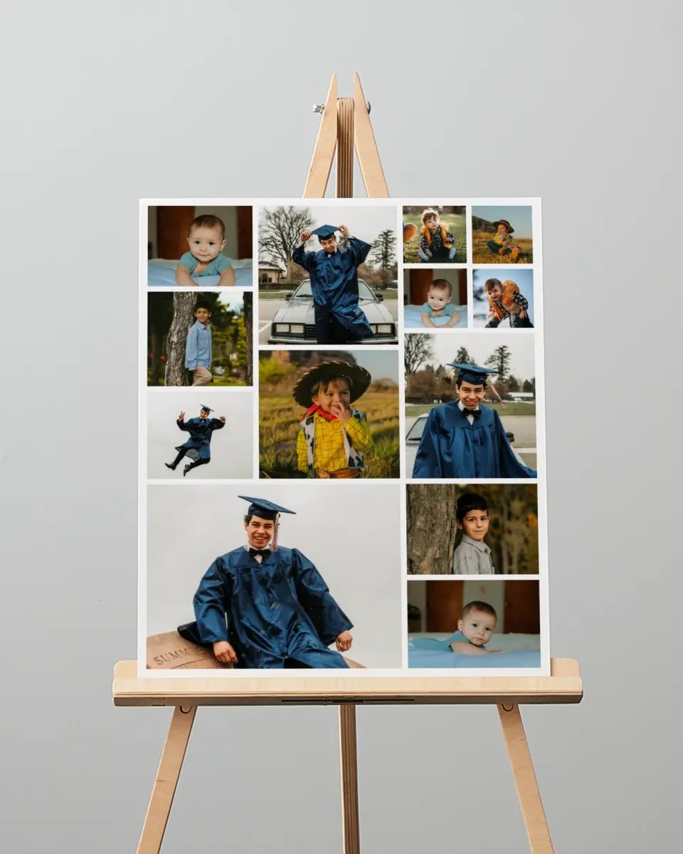 This is a 16" x 20" Graduation Photo Board called Changing Caps printed in full color