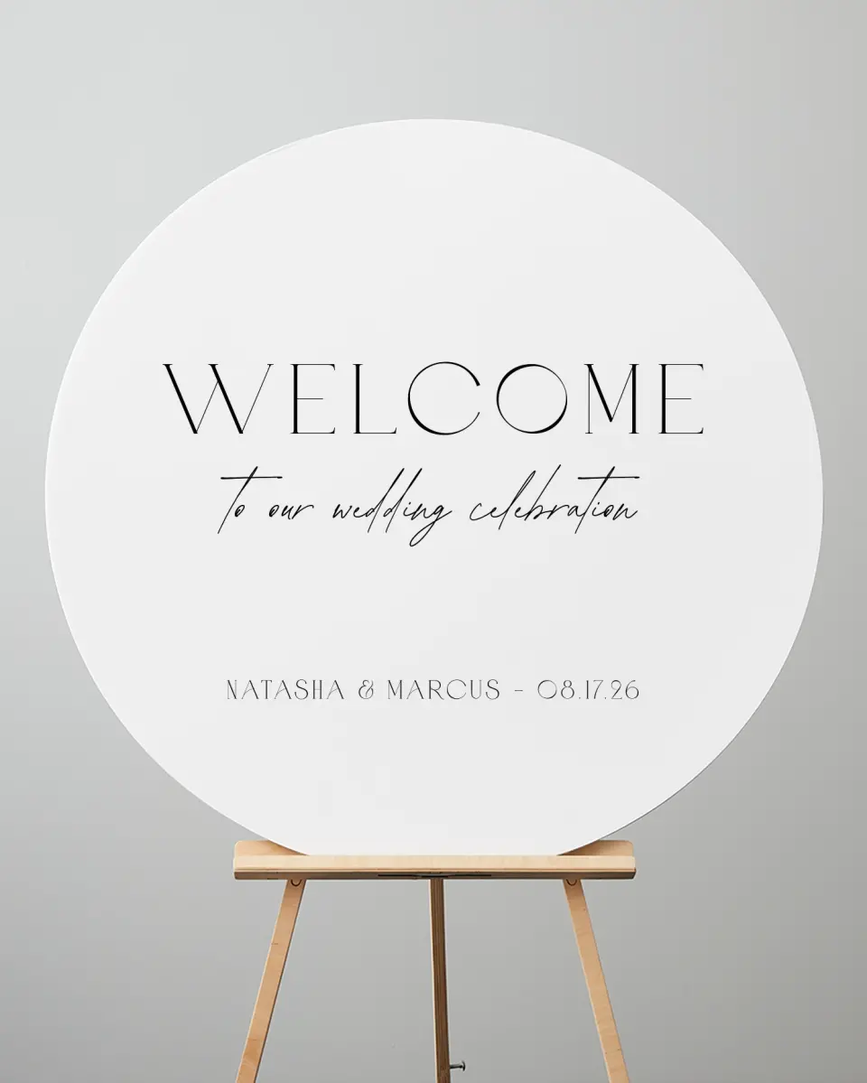 This is a 36" x 36" Circle Welcome Sign called Understated Elegance printed in full color