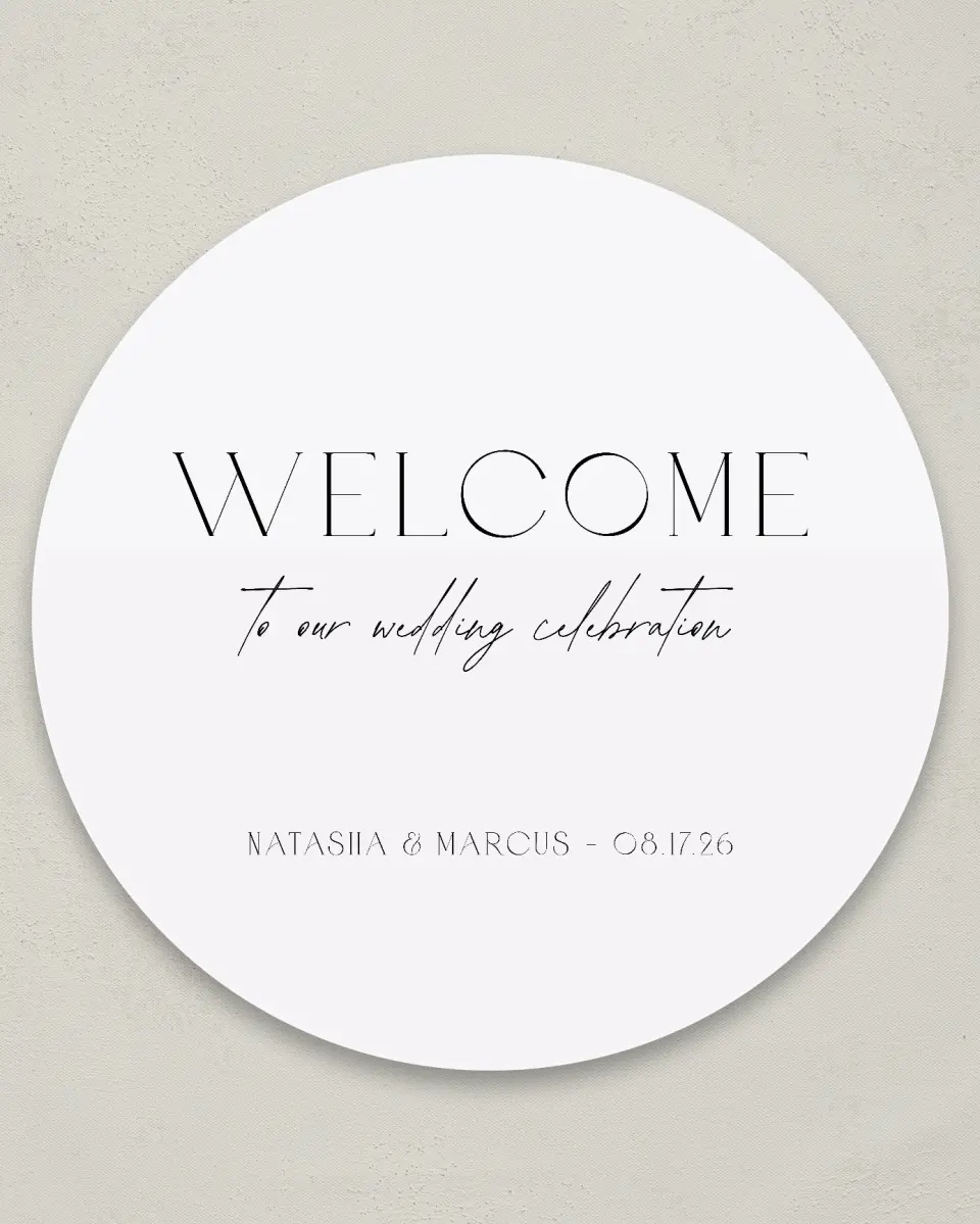 This is a 36" x 36" Circle Welcome Sign called Understated Elegance printed in full color