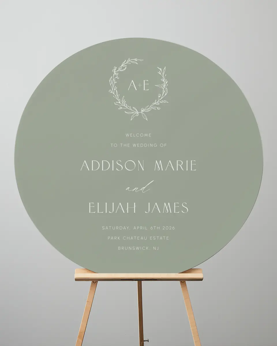 This is a 36" x 36" Circle Welcome Sign called Understated Elegance printed in full color