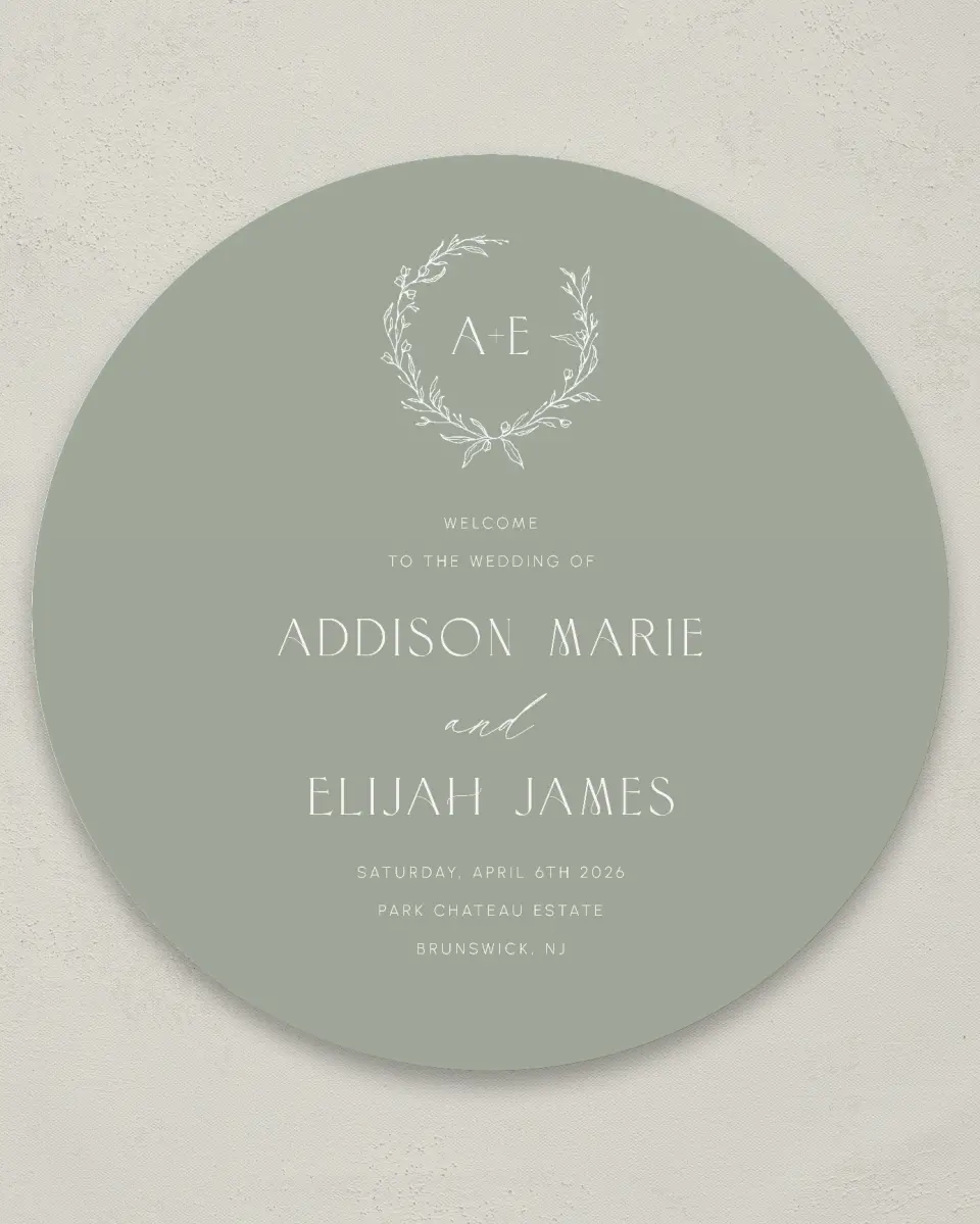 This is a 36" x 36" Circle Welcome Sign called Understated Elegance printed in full color