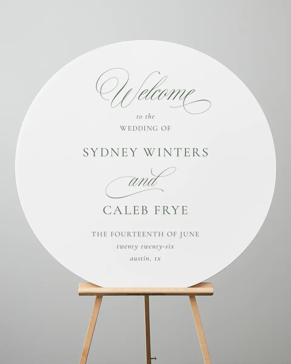 This is a 36" x 36" Circle Welcome Sign called Elegant Frame printed in full color