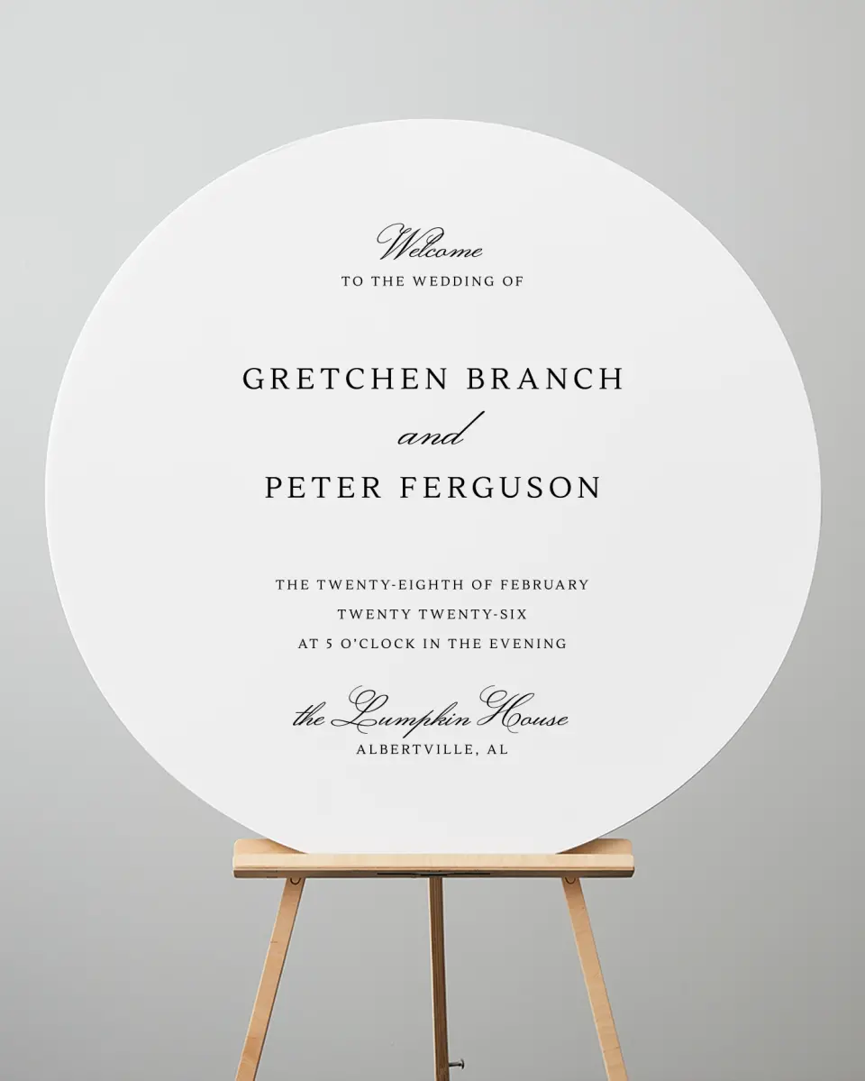 This is a 36" x 36" Circle Welcome Sign called Elegant Tradition printed in full color