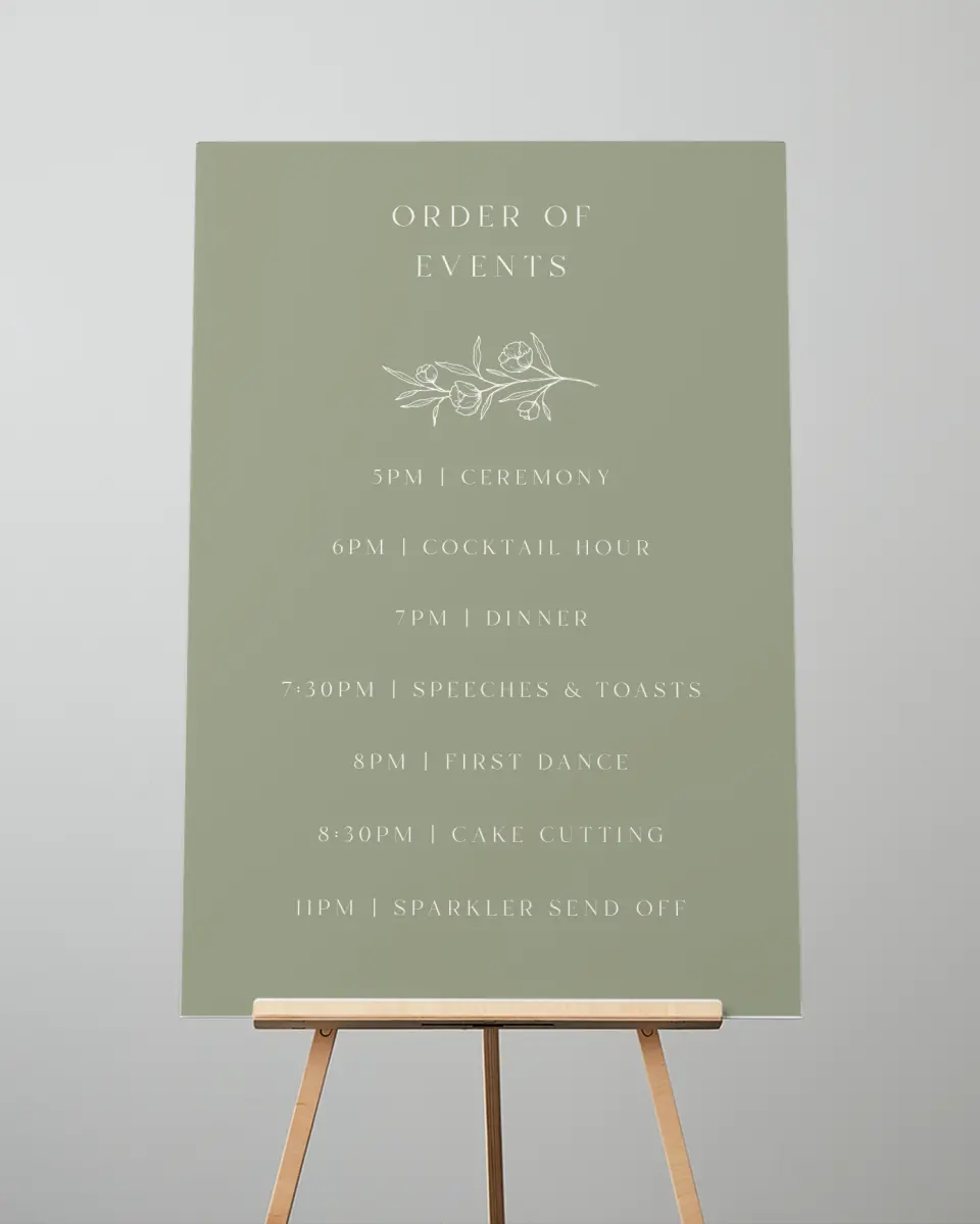 This is a 24" x 36" Schedule Sign called The Jasmine printed in full color