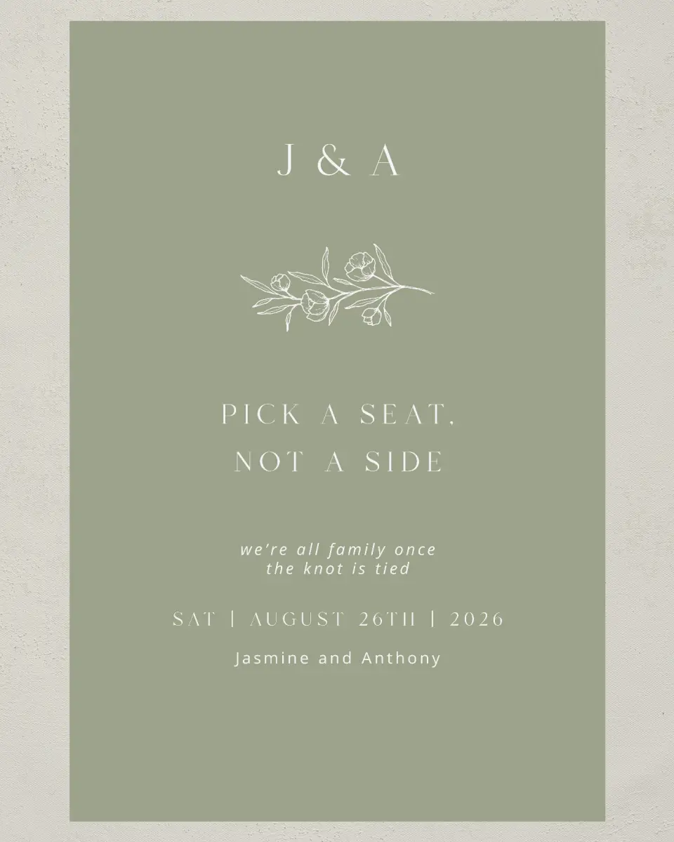 This is a 24" x 36" Pick a Seat Sign called The Jasmine printed in full color