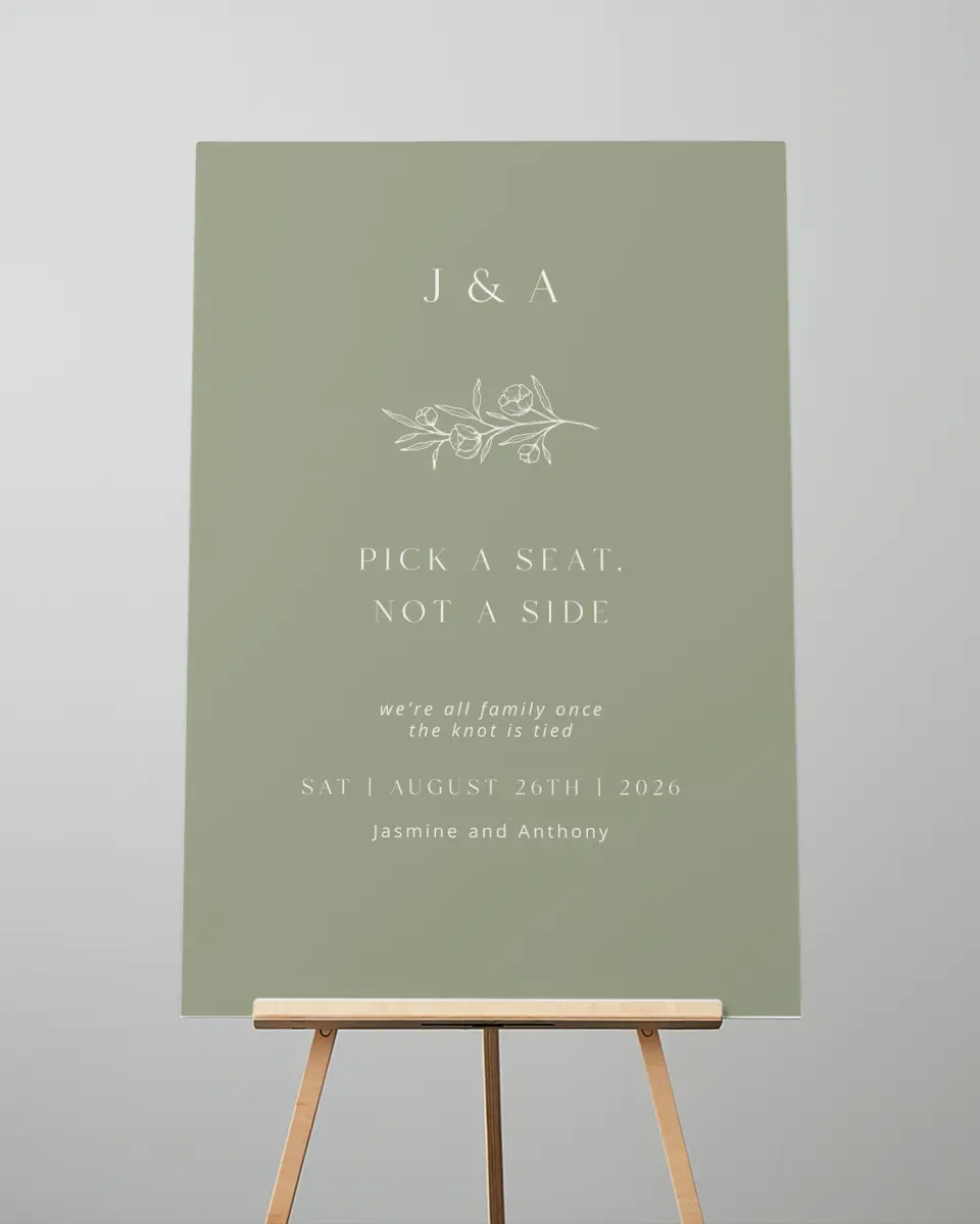 This is a 24" x 36" Pick a Seat Sign called The Jasmine printed in full color