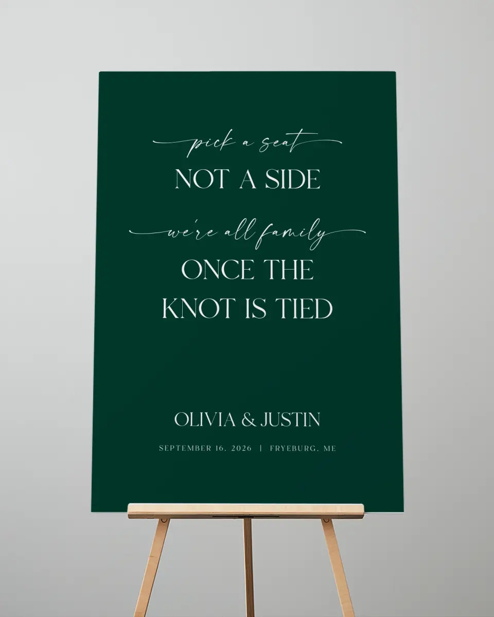 This is a 24" x 36" Pick a Seat Sign called The Olivia printed in full color