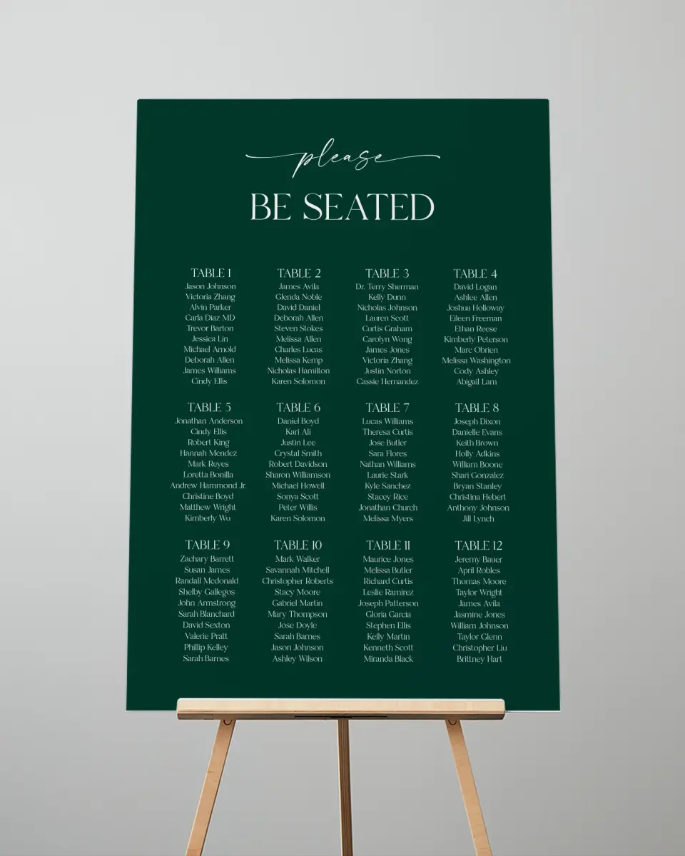 This is a 24" x 36" Seating Chart Sign called The Olivia printed in full color