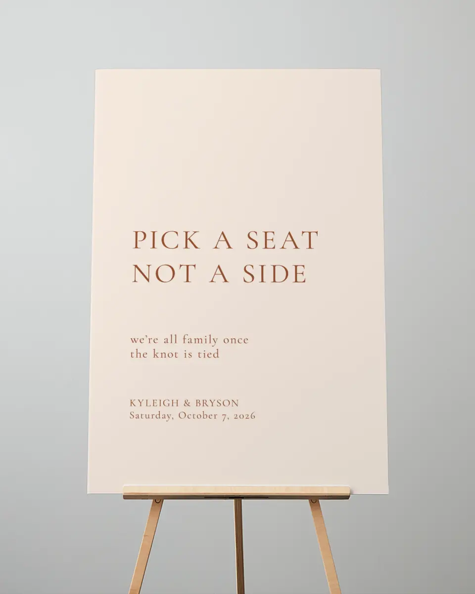 This is a 24" x 36" Pick a Seat Sign called The Kyleigh printed in full color
