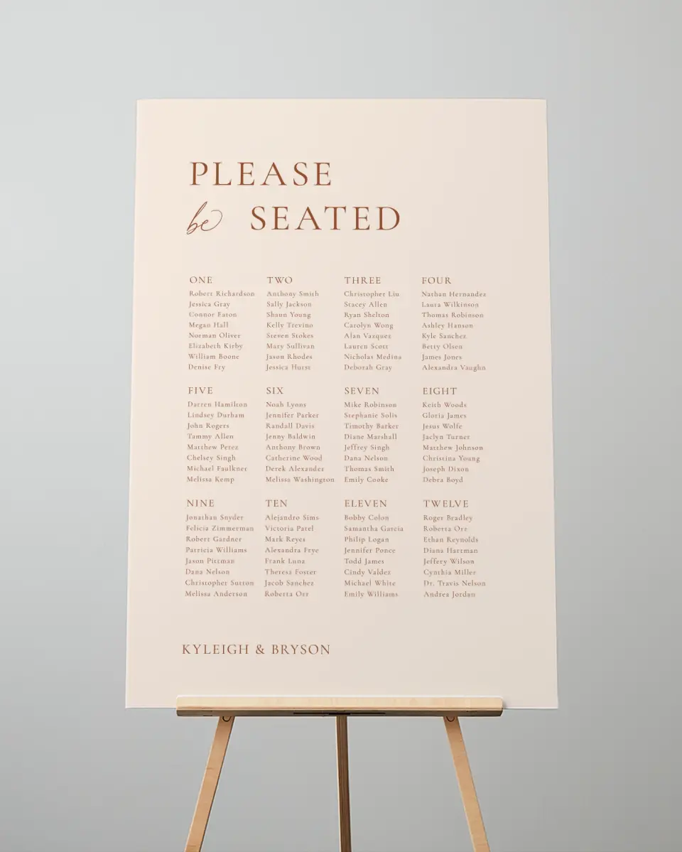 This is a 24" x 36" Seating Chart Sign called The Kyleigh printed in full color