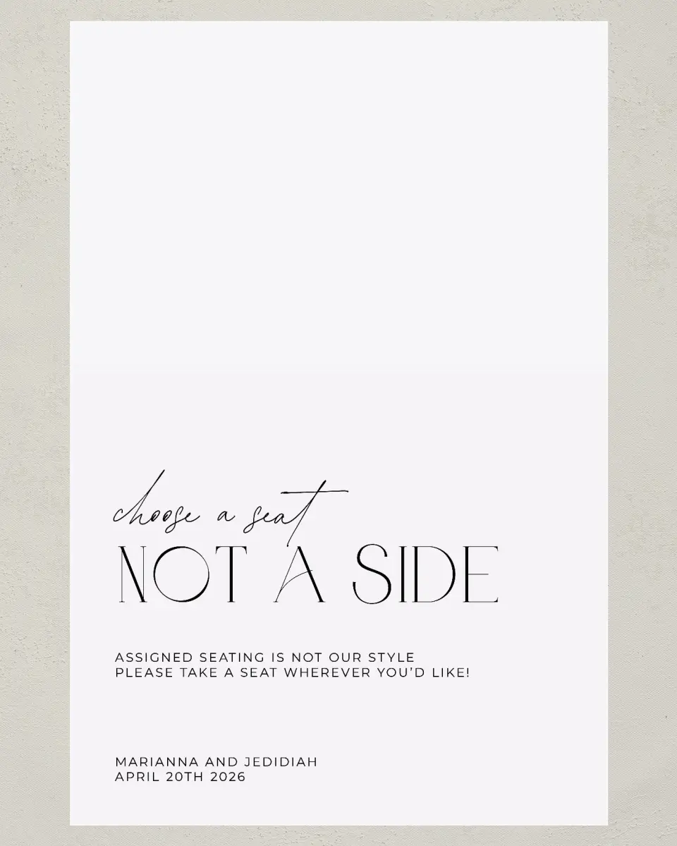 This is a 24" x 36" Pick a Seat Sign called Blissful Vows printed in full color