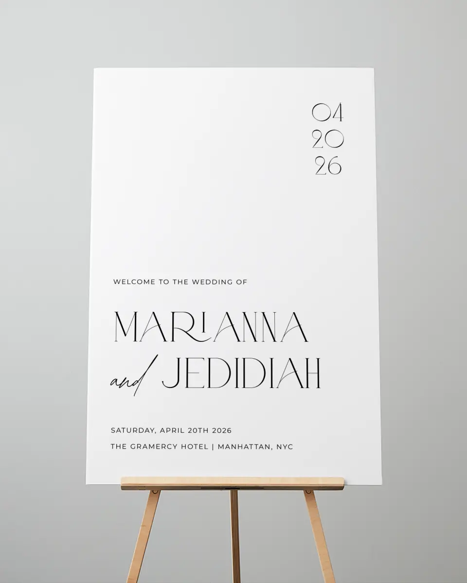 This is a 24" x 36" Welcome Sign called Blissful Vows printed in full color