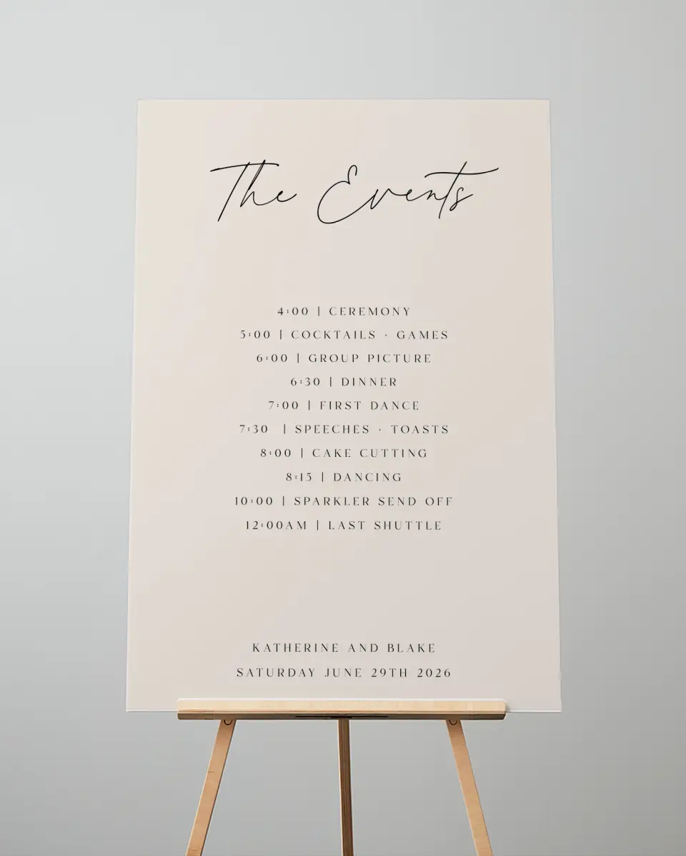 This is a 24" x 36" Schedule Sign called Simple Elegance printed in full color