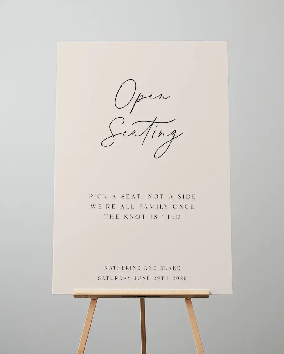 This is a 24" x 36" Pick a Seat Sign called Simple Elegance printed in full color