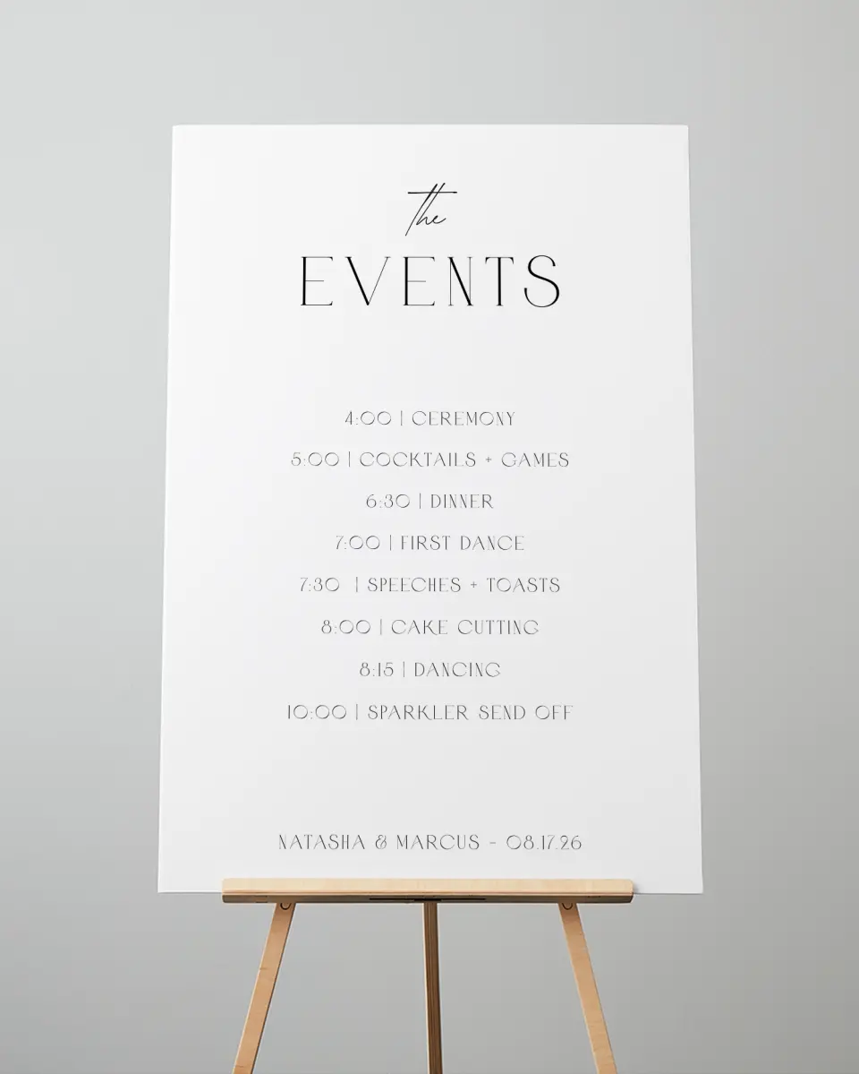 This is a 24" x 36" Schedule Sign called Understated Elegance printed in full color