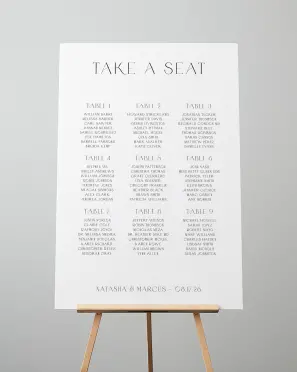 This is a 24" x 36" Seating Chart Sign called Understated Elegance printed in full color