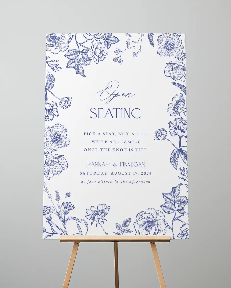 This is a 24" x 36" Pick a Seat Sign called Modern Chinoiserie printed in full color