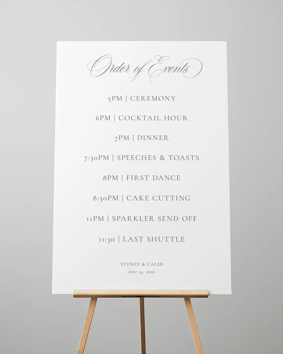 This is a 24" x 36" Schedule Sign called Elegant Frame printed in full color