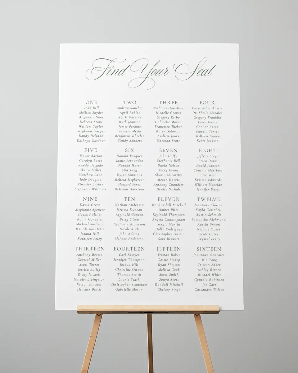 This is a 24" x 36" Seating Chart Sign called Elegant Frame printed in full color