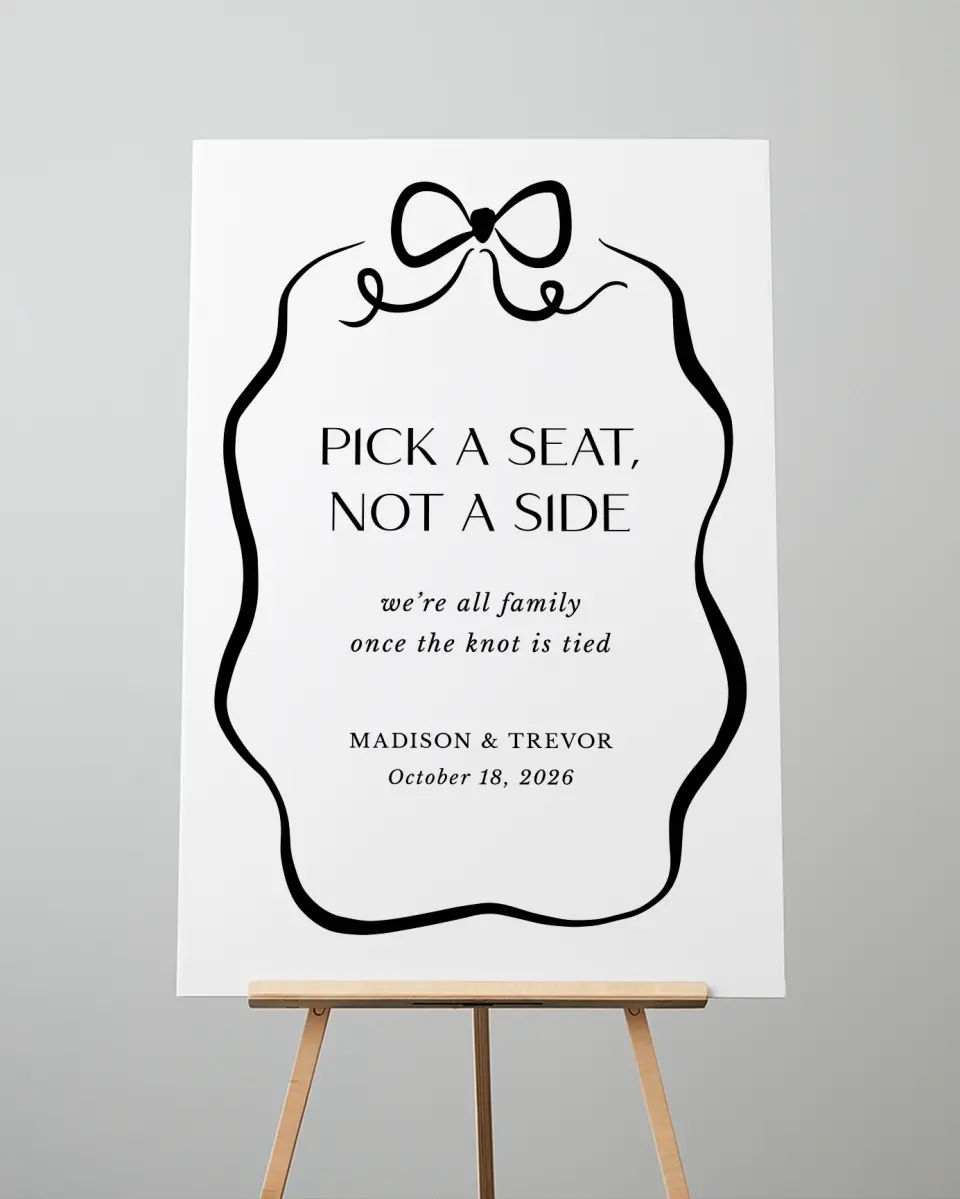 This is a 24" x 36" Pick a Seat Sign called The Madison printed in full color