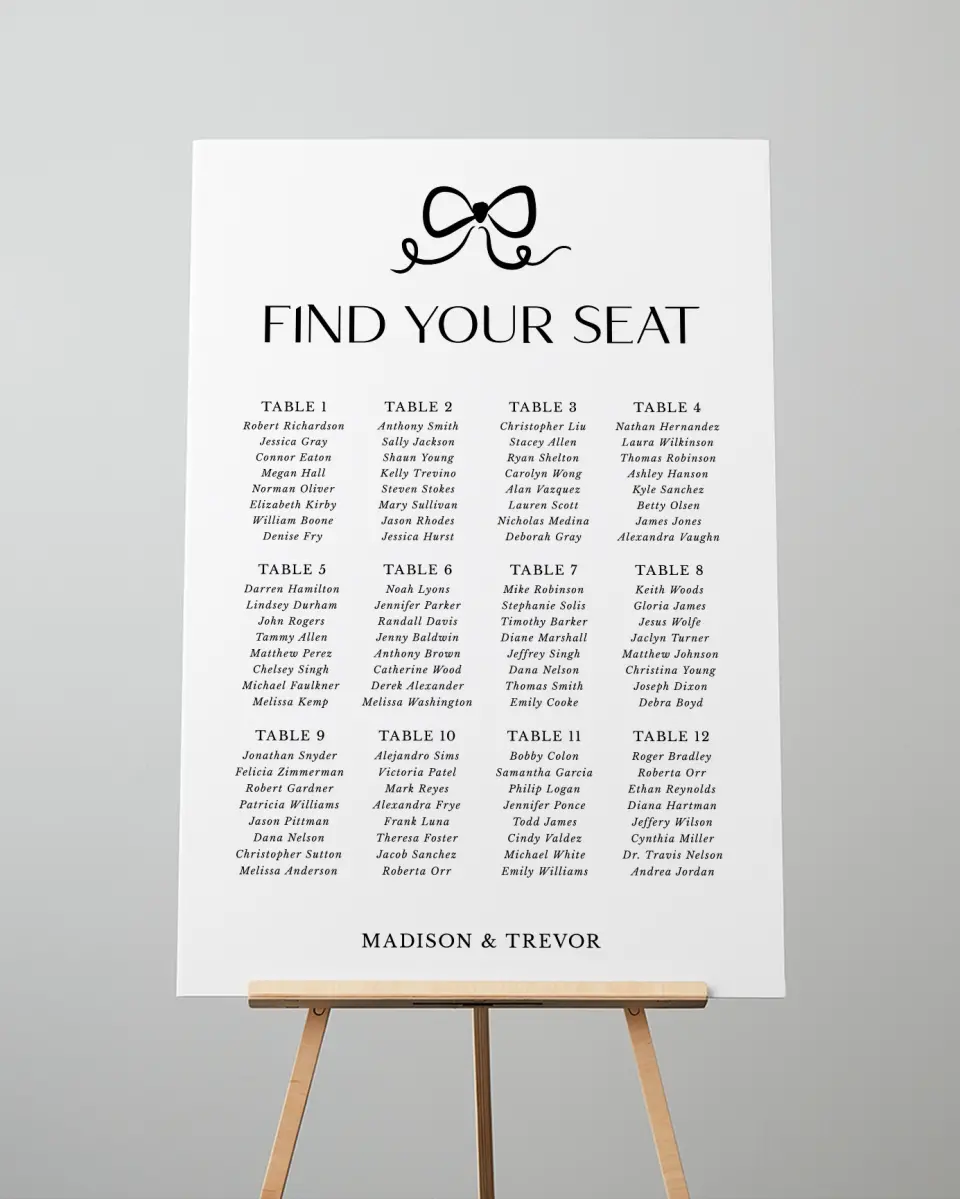 This is a 24" x 36" Seating Chart Sign called The Madison printed in full color