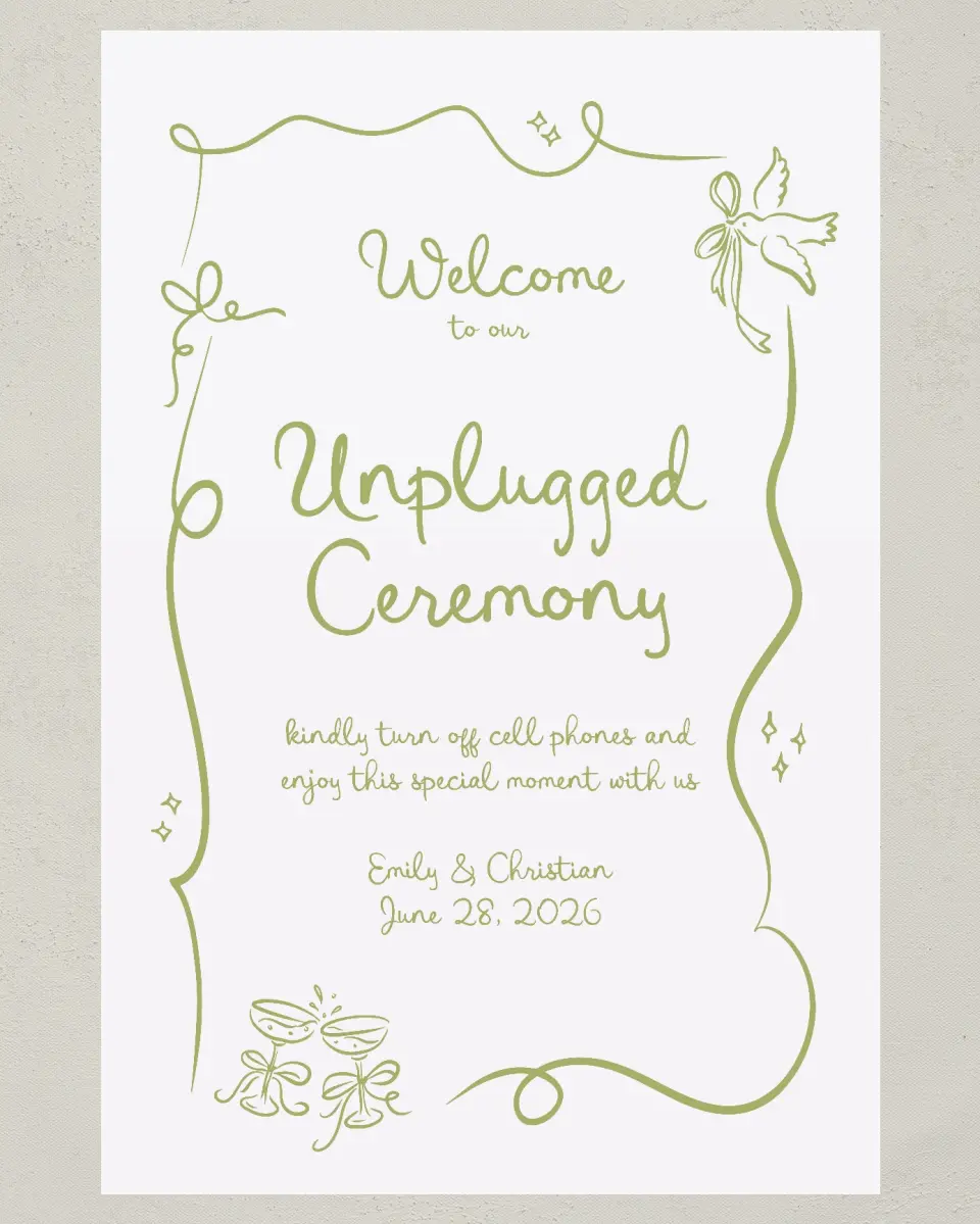 This is a 24" x 36" Unplugged Sign called Wedding Whimsy printed in full color