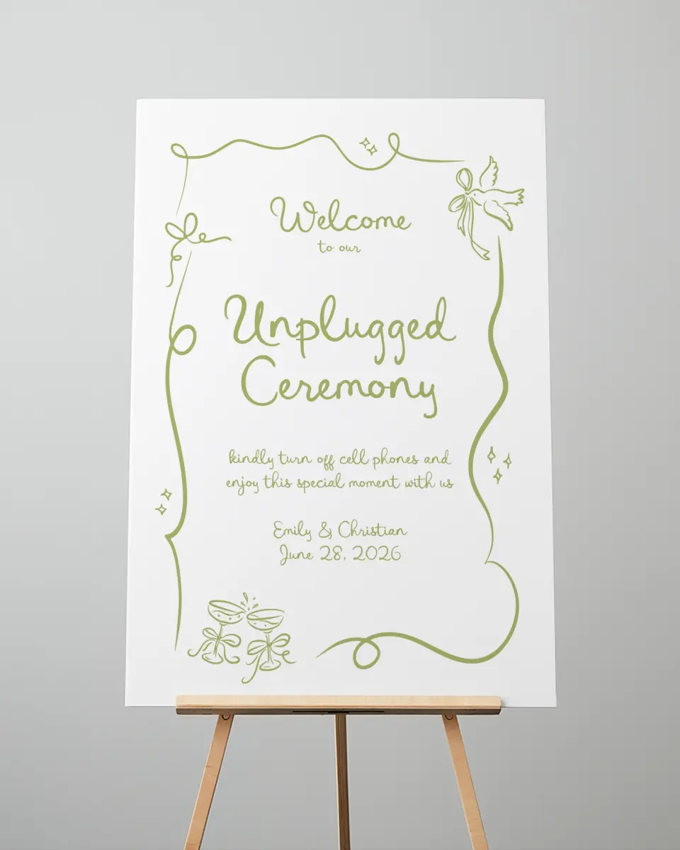 This is a 24" x 36" Unplugged Sign called Wedding Whimsy printed in full color