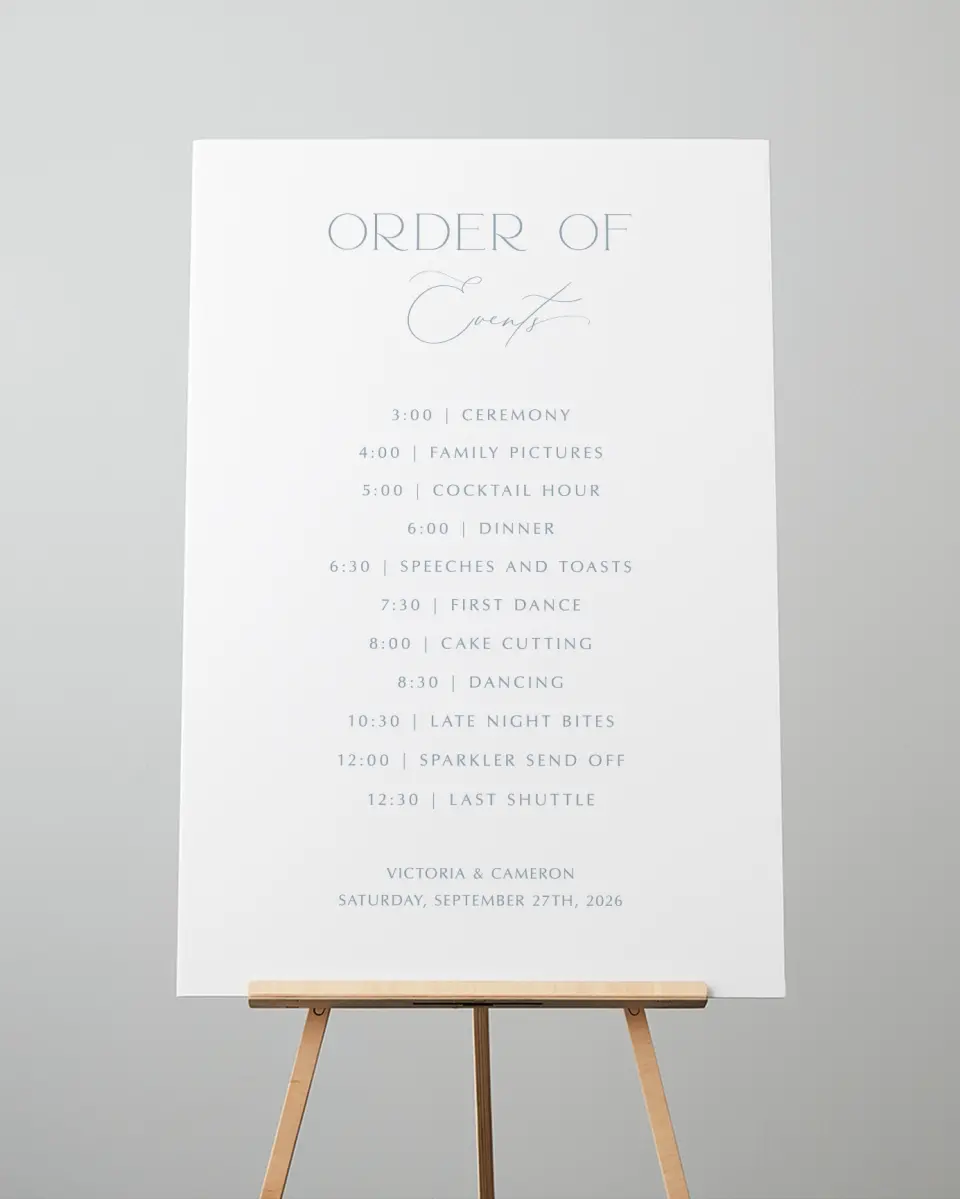This is a 24" x 36" Schedule Sign called The Victoria printed in full color