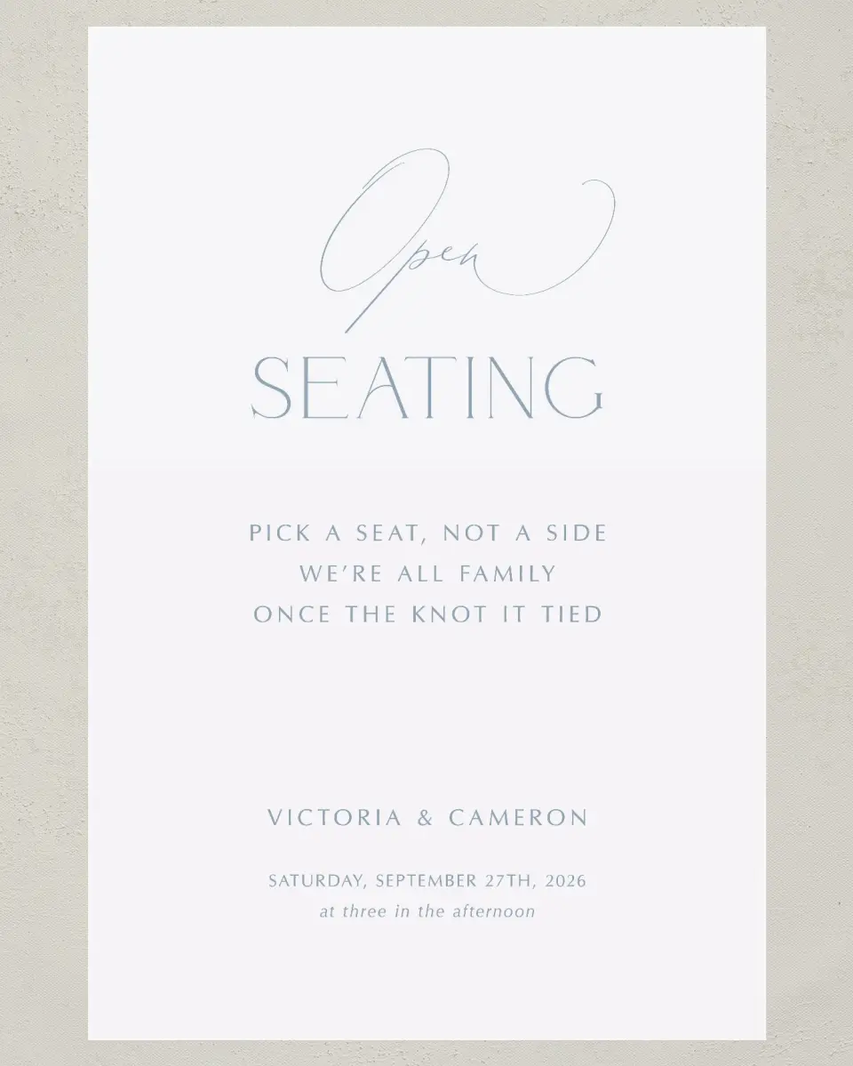 This is a 24" x 36" Pick a Seat Sign called The Victoria printed in full color