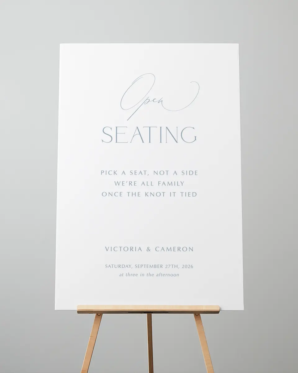 This is a 24" x 36" Pick a Seat Sign called The Victoria printed in full color