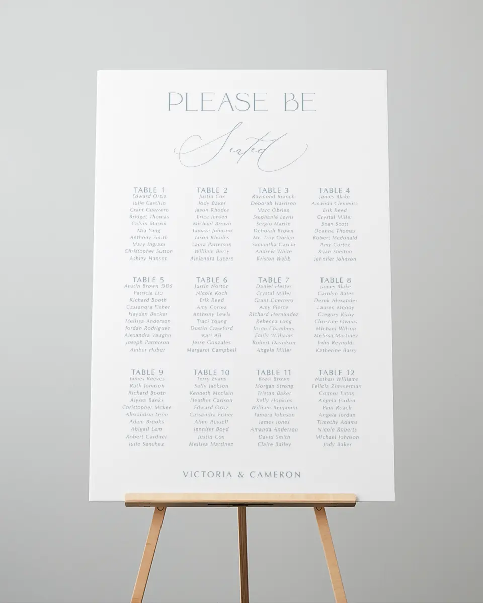 This is a 24" x 36" Seating Chart Sign called The Victoria printed in full color