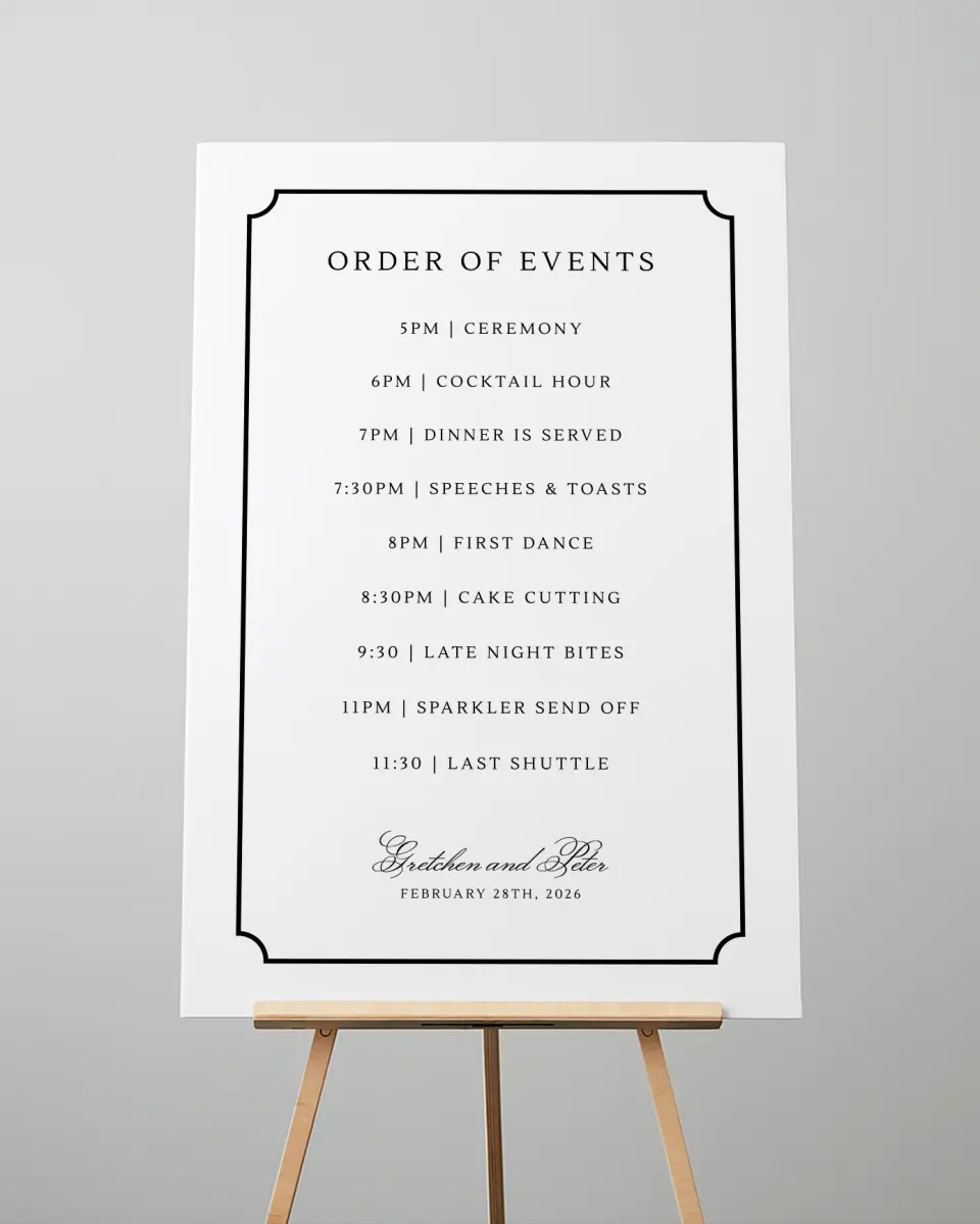 This is a 24" x 36" Schedule Sign called Elegant Tradition printed in full color