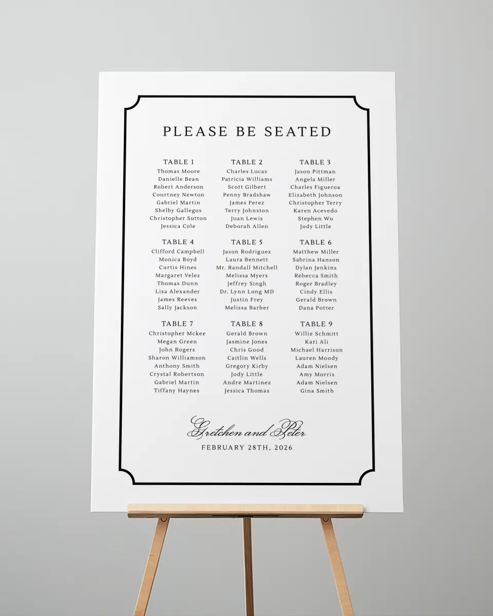 This is a 24" x 36" Seating Chart Sign called Elegant Tradition printed in full color