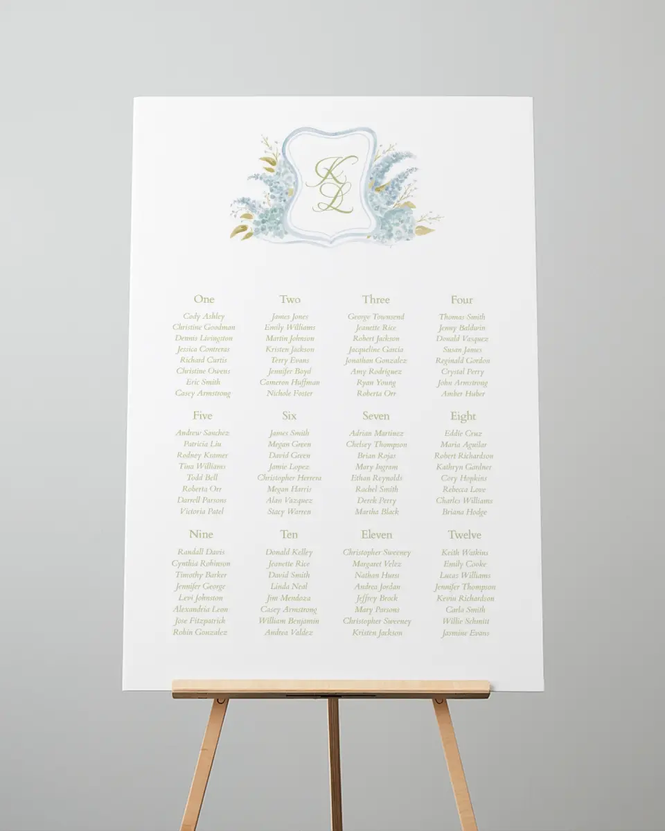 This is a 24" x 36" Seating Chart Sign called Southern Belle printed in full color