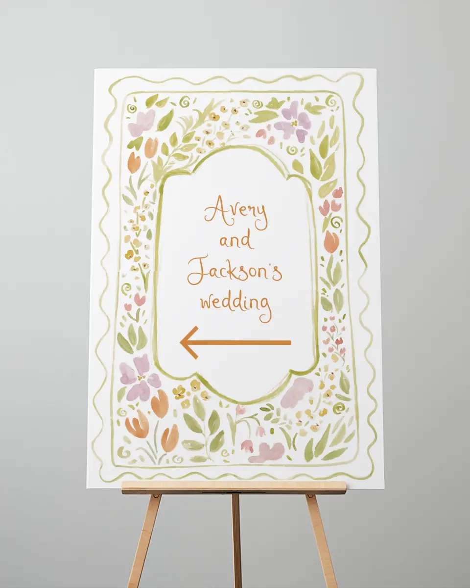This is a 24" x 36" Direction Sign called Floral Whimsy printed in full color