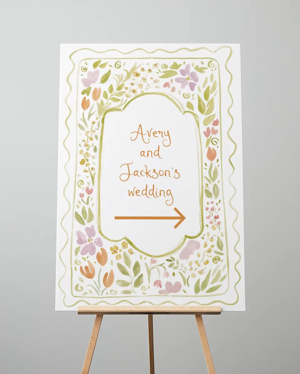 This is a 24" x 36" Direction Sign called Floral Whimsy printed in full color