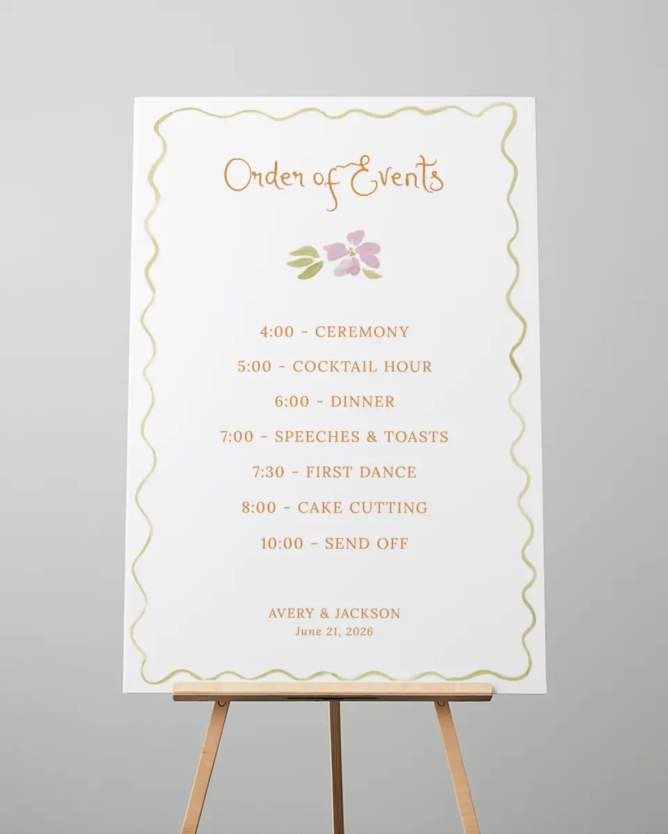 This is a 24" x 36" Schedule Sign called Floral Whimsy printed in full color