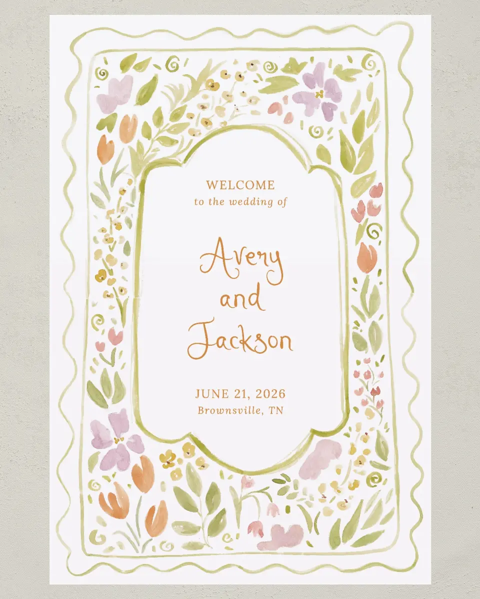 This is a 24" x 36" Welcome Sign called Floral Whimsy printed in full color